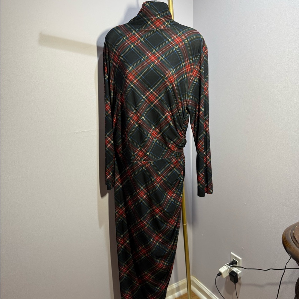 Norma Kamali Checked Stretch-Jersey Turtleneck Midi Dres Size XL